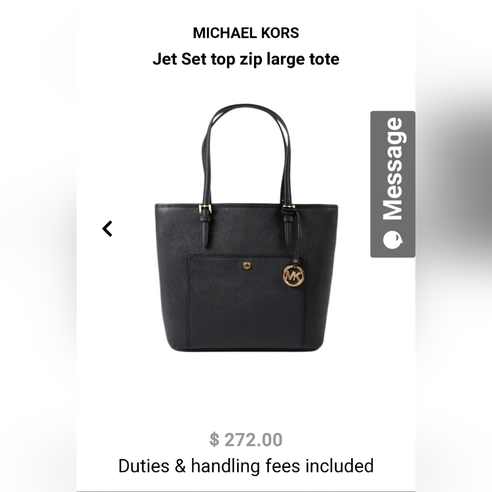 Michael Kors jet set large tote in black w/gold accents - Picture 2 of 14